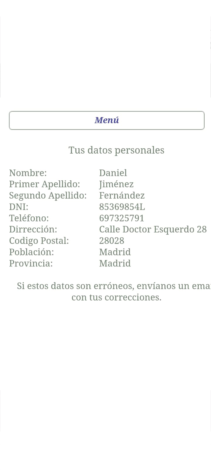 Pantalla de registro en la web