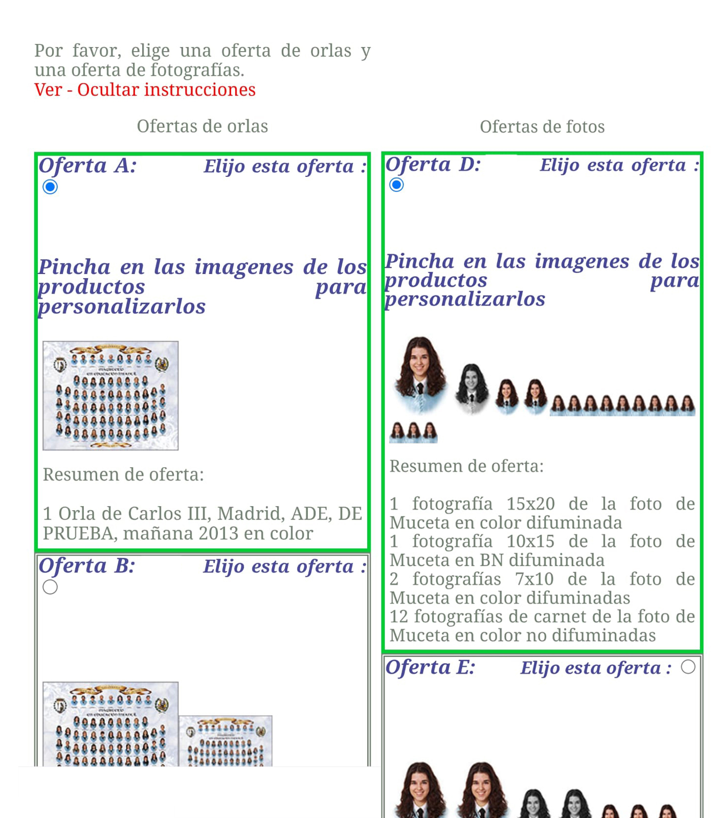 Selección de ofertas y productos